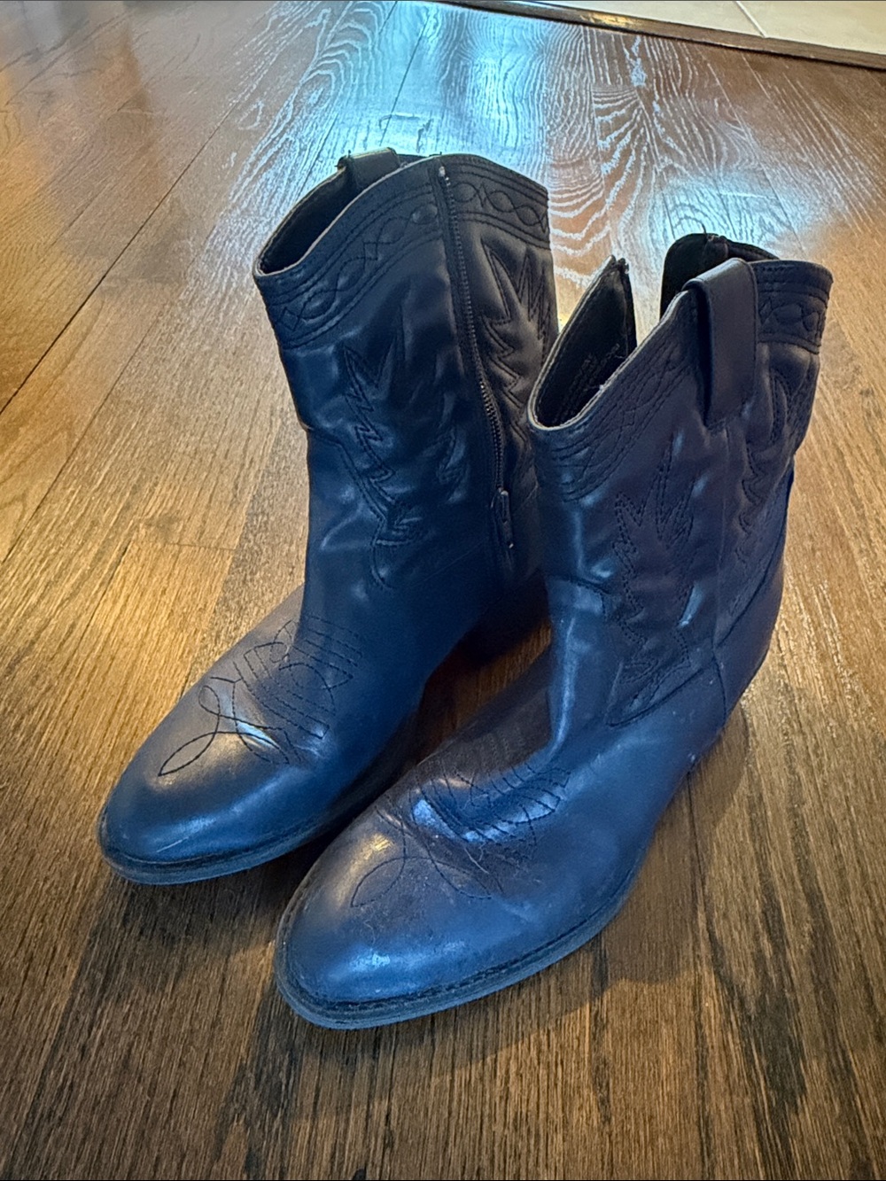 Women’s Navy Leather Western Ankle Boots